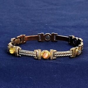 Segmented Link bracelet With Peach Pearl Stones